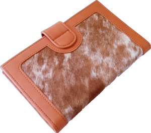 Leather and Cowhide Large Ladies Wallet Los Angeles Tan The Design Edge 