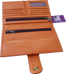 Leather and Cowhide Large Ladies Wallet Los Angeles Tan The Design Edge 