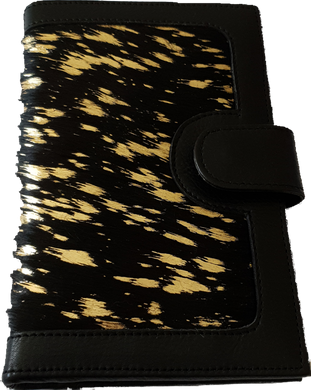Leather and Cowhide Large Ladies Wallet Los Angeles Black Gold The Design Edge 