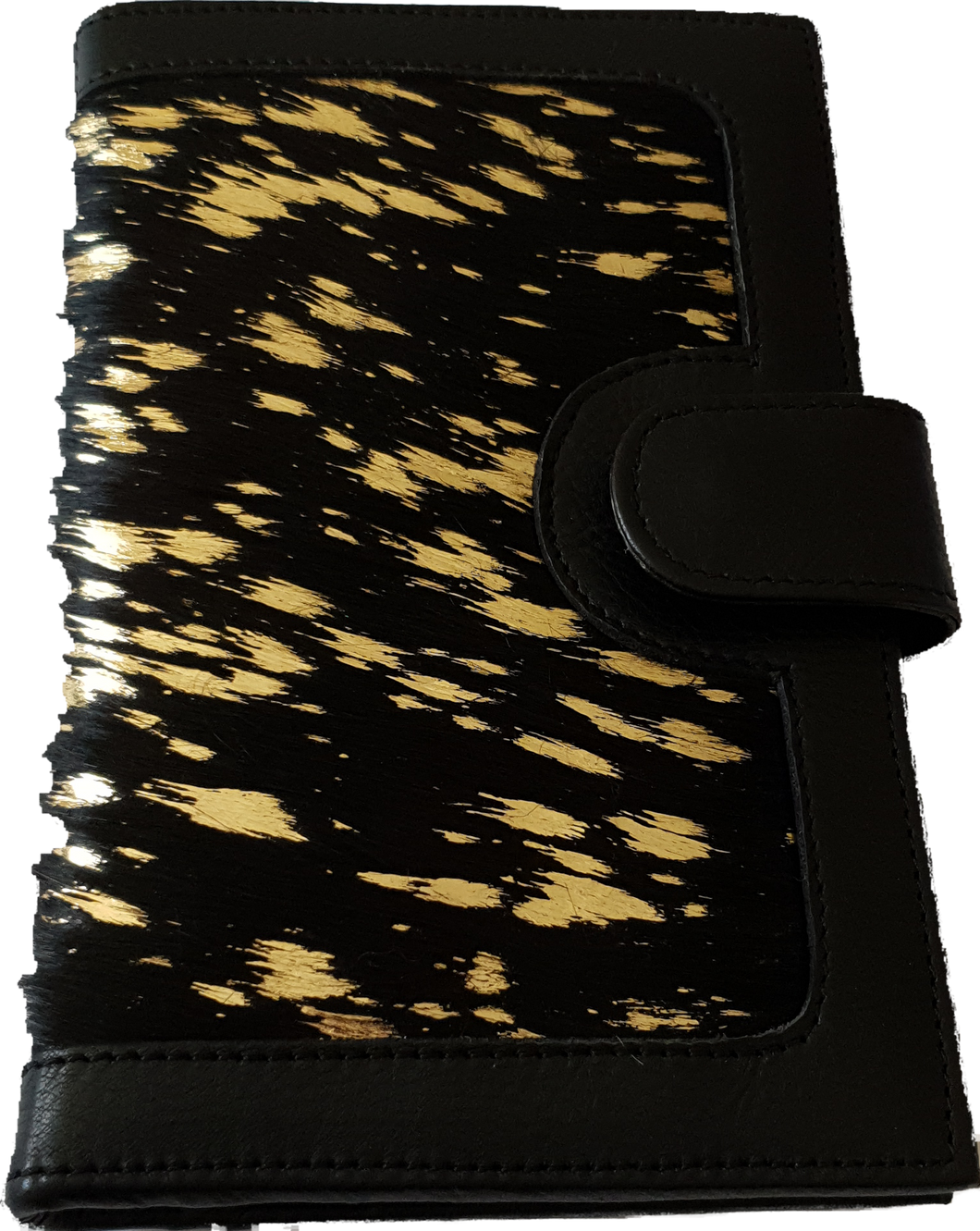 Leather and Cowhide Large Ladies Wallet Los Angeles Black Gold The Design Edge 