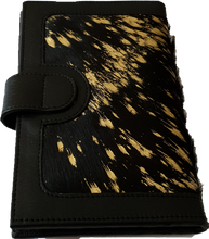 Load image into Gallery viewer, Leather and Cowhide Large Ladies Wallet Los Angeles Black Gold The Design Edge 