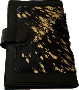 Leather and Cowhide Large Ladies Wallet Los Angeles Black Gold The Design Edge 
