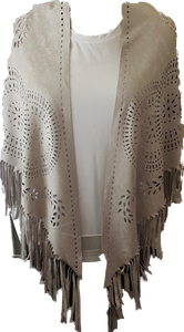 Suede Look Fringe Shawl Scarf Grey