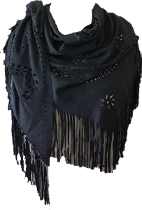 Suede Look Fringe Shawl Scarf Blue