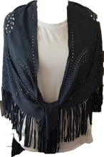 Load image into Gallery viewer, Suede Look Fringe Shawl Scarf Blue