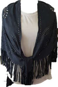 Suede Look Fringe Shawl Scarf Blue