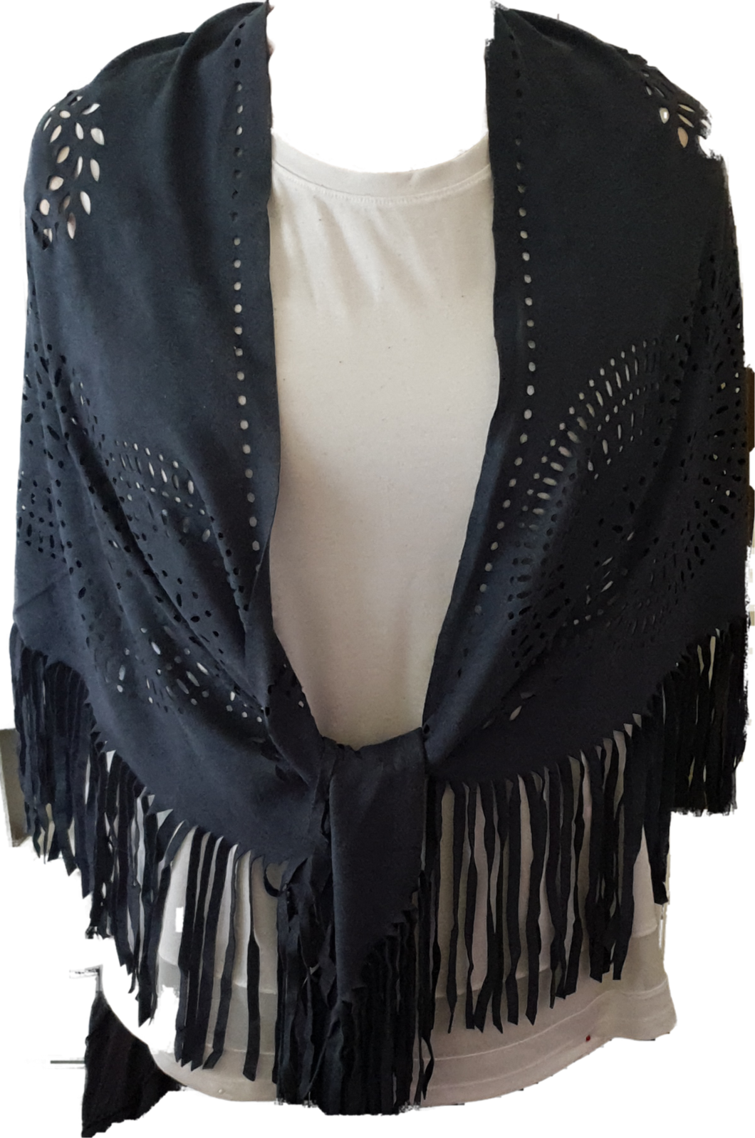 Suede Look Fringe Shawl Scarf Blue