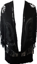 Load image into Gallery viewer, Suede Look Fringe Shawl Scarf Black