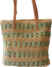 Load image into Gallery viewer, Straw Tote Bag With Khaki Stripe Detail