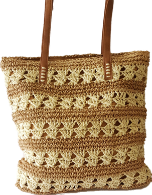 Straw Tote Bag With Cream Stripe Detail 
