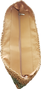 Straw Tote Bag With Khaki Stripe Detail 