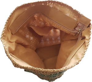 Straw Tote Bag With Khaki Stripe Detail 