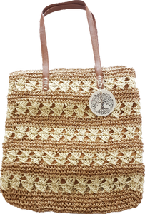 Straw Tote Bag With Cream Stripe Detail 