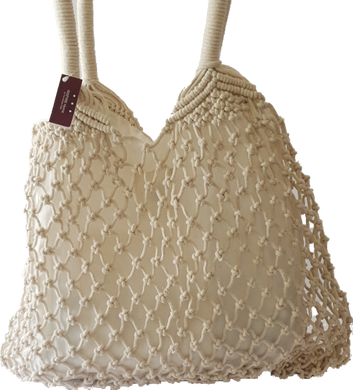 Macrame Woven Tote Bag Cream