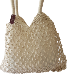 Macrame Woven Tote Bag Cream