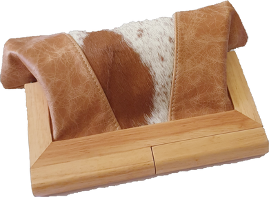 Camel Leather with Cowhide and Timber Clutch Moy Tasmania 
