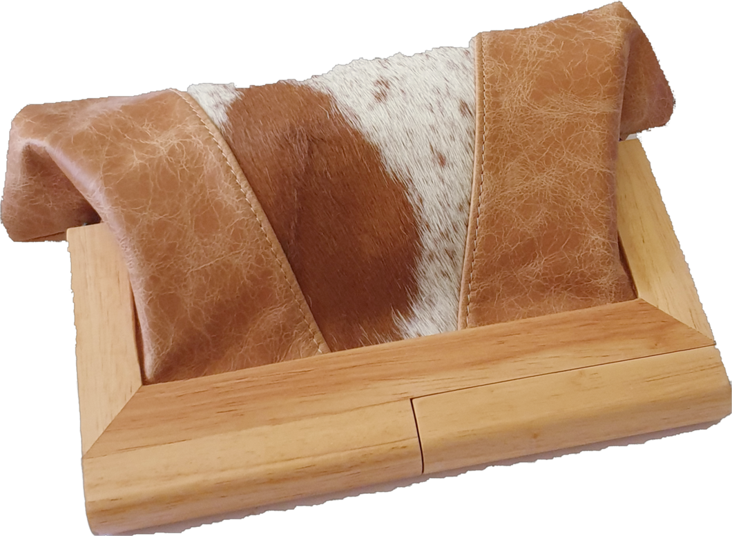 Camel Leather with Cowhide and Timber Clutch Moy Tasmania 