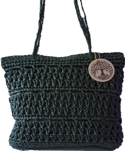 Forest Green Straw Tote Bag