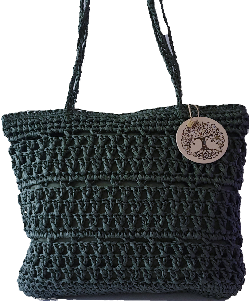 Forest Green Straw Tote Bag