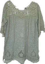 Load image into Gallery viewer, Isabella the Label Khaki Cotton Top With Lace Yoke Detail