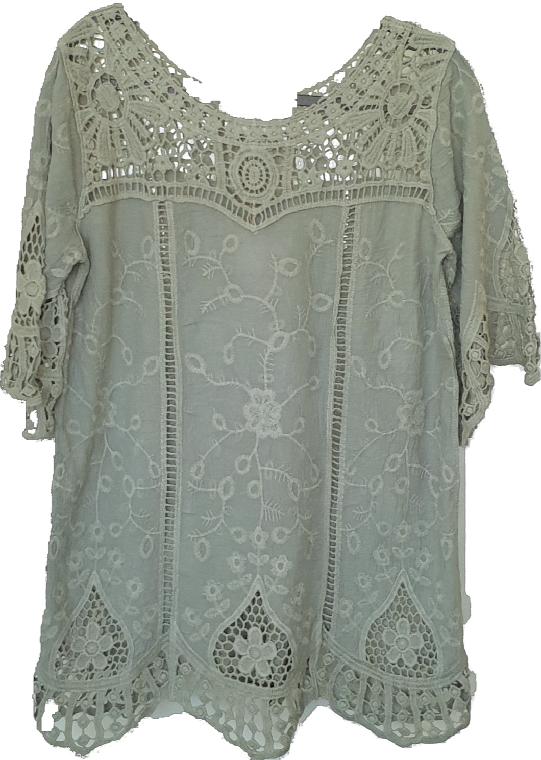 Isabella the Label Khaki Cotton Top With Lace Yoke Detail