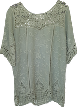Load image into Gallery viewer, Isabella the Label Khaki Cotton Top With Lace Yoke Detail 