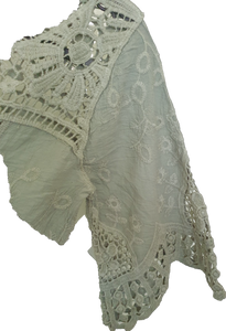 Isabella the Label Khaki Cotton Top With Lace Yoke Detail 