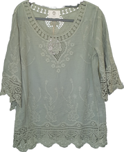 Load image into Gallery viewer, Isabella the Label Khaki Cotton Top With Lace Detail 
