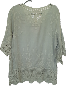 Isabella the Label Khaki Cotton Top With Lace Detail 