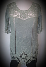 Load image into Gallery viewer, Isabella the Label Khaki Cotton Top With Lace Yoke Detail 