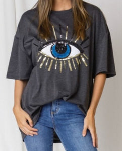 Third Eye Cotton Sequin Boyfriend Tee Minimalist Collective 