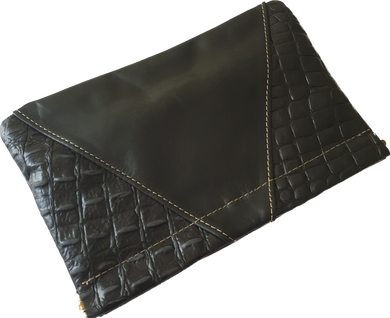 Square Black Leather Croc Embossed Clutch Moy Tasmania 