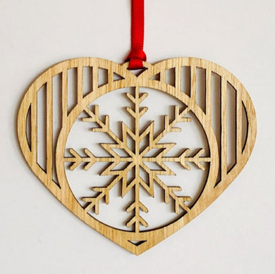 Wooden Heart Christmas Tree Decoration With Snowflake Go Do Good