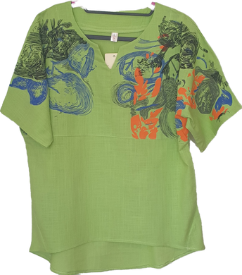Linen Blend Print Top