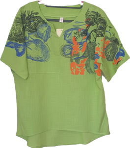 Linen Blend Print Top
