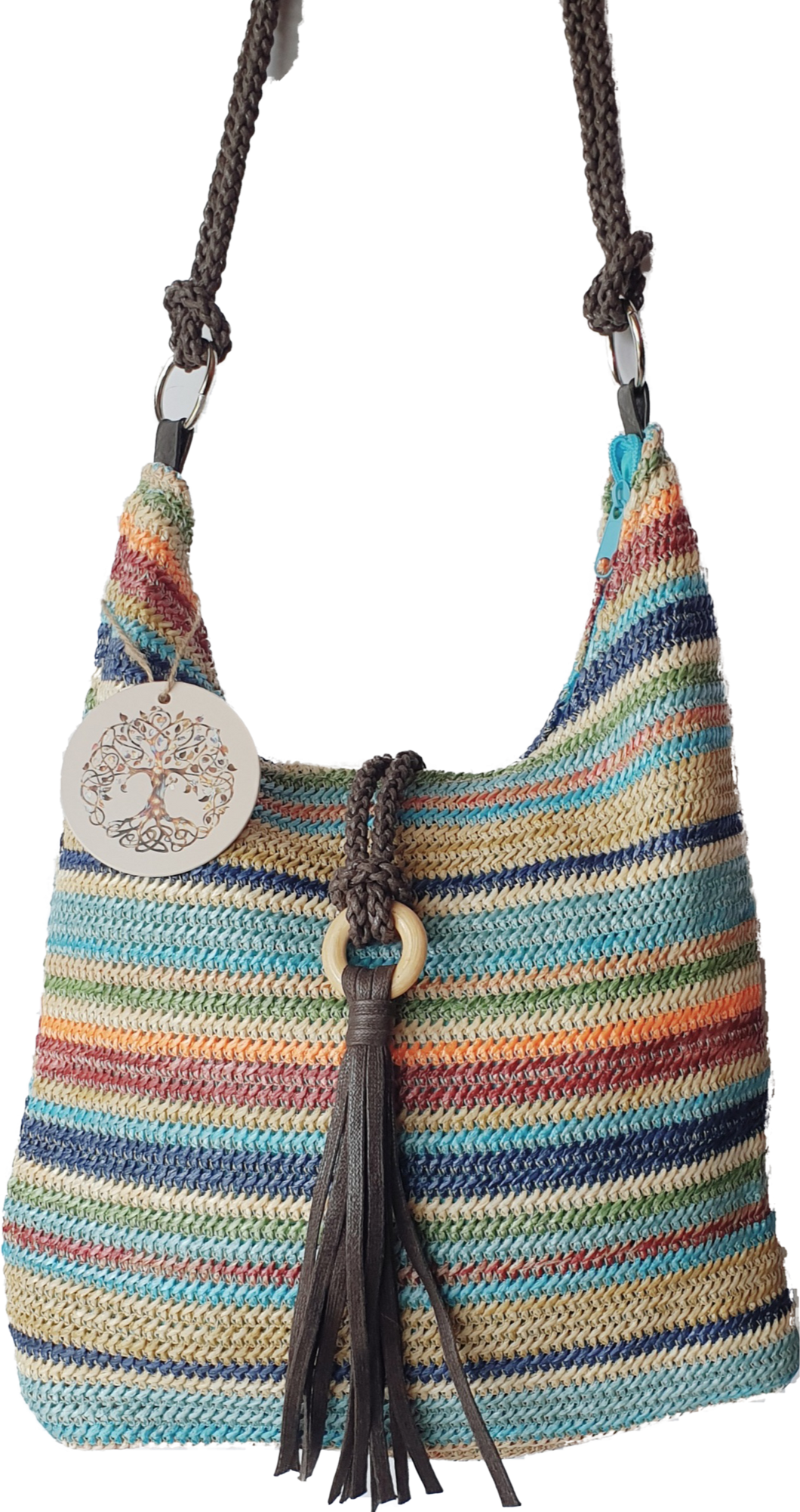Stripe Straw Hobo Bag