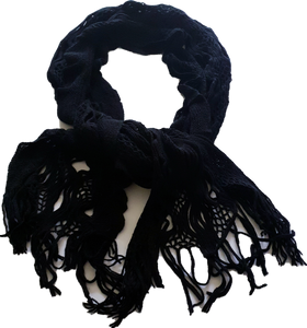 Crochet Look Black Wave Design Scarf