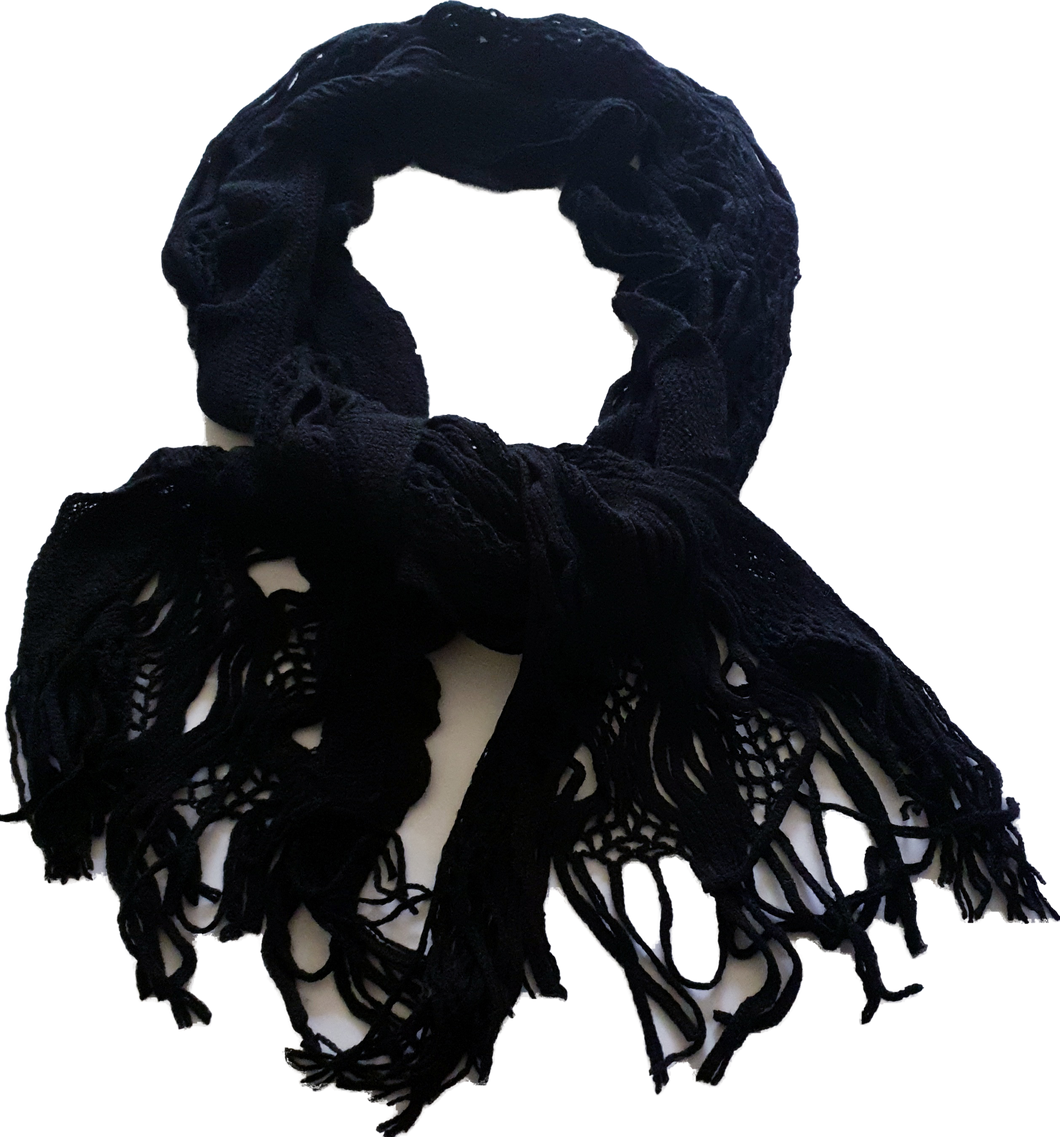 Crochet Look Black Wave Design Scarf