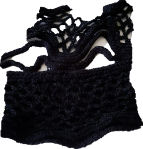 Crochet Look Black Wave Design Scarf