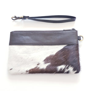 Leather and Cowhide Handy Clutch - Wales - The Design Edge Dark Chocolate and White