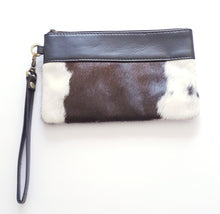 Load image into Gallery viewer, Leather and Cowhide Handy Clutch - Wales - The Design Edge Dark Chocolate and White