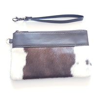 Load image into Gallery viewer, Leather and Cowhide Handy Clutch - Wales - The Design Edge Dark Chocolate and White