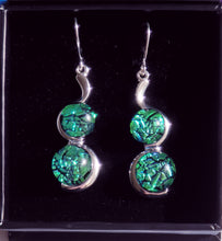 Load image into Gallery viewer, Duo Earring Dichroic Glass Liquid Crystal Australia CrinkleGreen