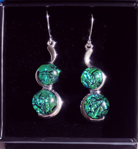Duo Earring Dichroic Glass Liquid Crystal Australia CrinkleGreen