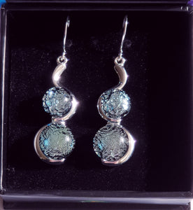 Duo Earring Dichroic Glass Liquid Crystal Australia CrinkleSilver