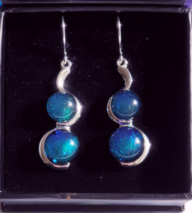 Duo Earring Dichroic Glass Liquid Crystal Australia PeacockGreen