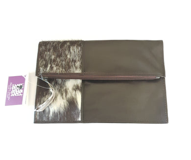Leather and Cowhide Foldover Clutch - Sofia - The Design Edge