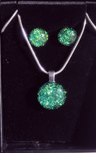 Load image into Gallery viewer, Bonny Pendant And Stud Earring Gift Set Dichroic Glass Liquid Crystal Australia CrinkleGreen
