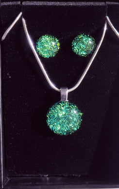 Bonny Pendant And Stud Earring Gift Set Dichroic Glass Liquid Crystal Australia CrinkleGreen