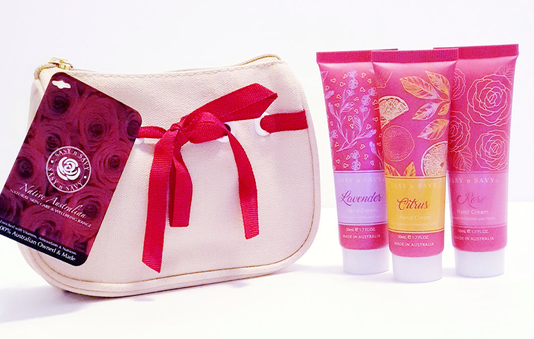 Sasy n Savy Trio Mini Hand Cream in Cosmetic Bag